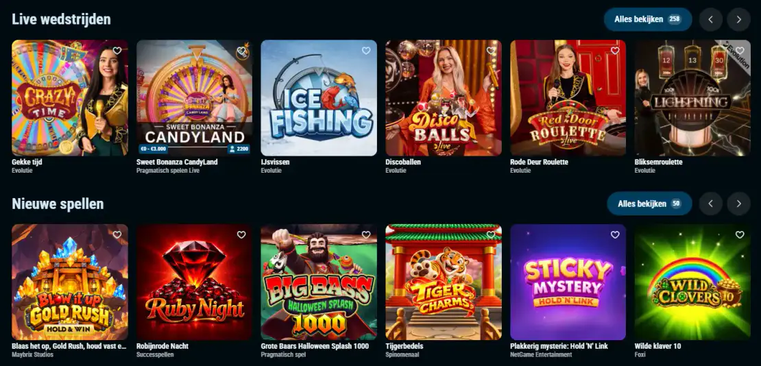 Spelaanbod van Crystal Roll Casino met live roulette, Crazy Time en nieuwe online slots
